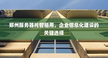 郑州服务器托管租用，企业信息化建设的关键选择